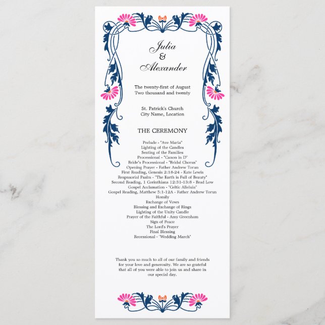 Programa Elegante de Flores y Bodas de Swirls (Anverso)