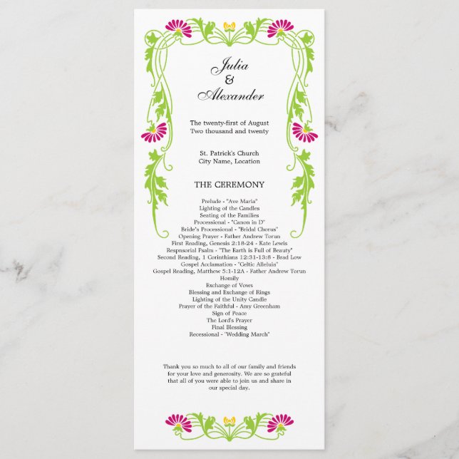 Programa Elegante de Flores y Bodas de Swirls (Anverso)