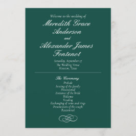 Programa Elegante de la Boda Verde Esmeralda