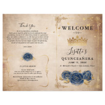 Programa Elegante de Quinceañera Azul de Oro y Mar