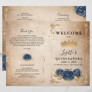 Programa Elegante de Quinceañera Azul de Oro y Mar