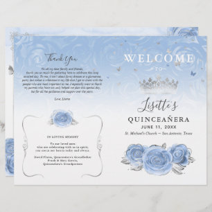 Programa Elegante de Quinceañera Bebé Azul y Plata