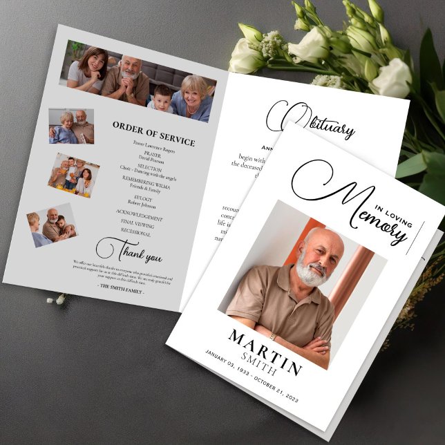 Programa Elegante En El Funeral De La Foto Obituaria De La  (Elegant Funeral Program  Foldable – Celebration of Life,Obituary,Photo Collage, Order of Service,)
