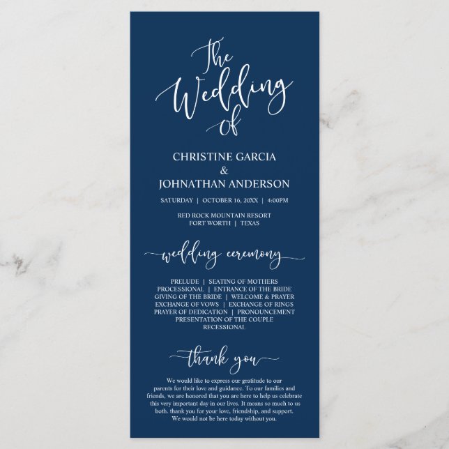 Programa Elegante escritura azul de la marina, ceremonia Bo (Anverso)