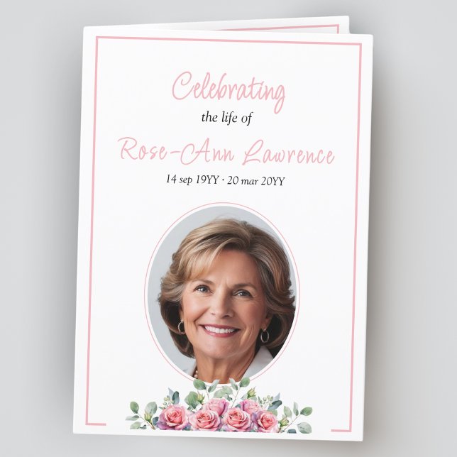 Programa Elegante eucalipto simple y rosas funeral doblado (Subido por el creador)