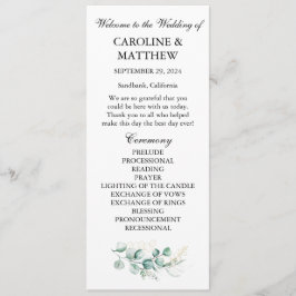 Programa Elegante Eucalyptus Greenery Sage Boda