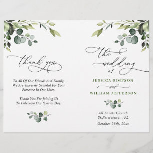 Programa Elegante Eucalyptus Watercolor Boho Weddi