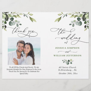 Programa Elegante Eucalyptus Watercolor Boho Weddi