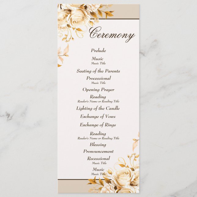Programa Elegante Fiesta de Boda de Oro y Ceremonia Floral  (Anverso)