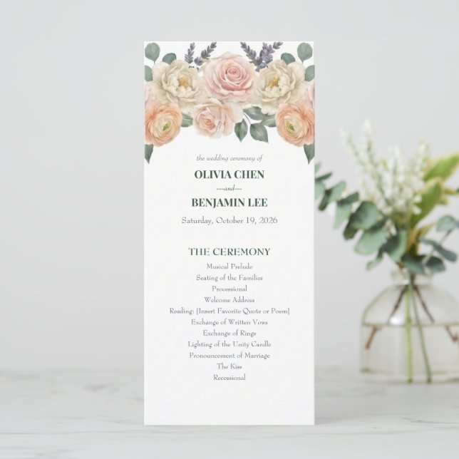 Programa Elegante Flor de Melocotón y Enrejado Dorado para  (Anverso de pie)