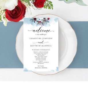 Programa Elegante Floral Azul y Boda Borgoña
