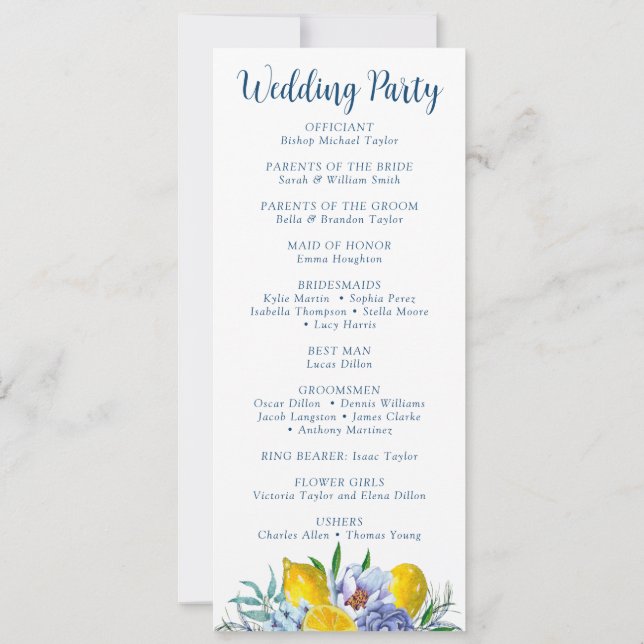 Programa Elegante Floral de Boda de Limón (Reverso)