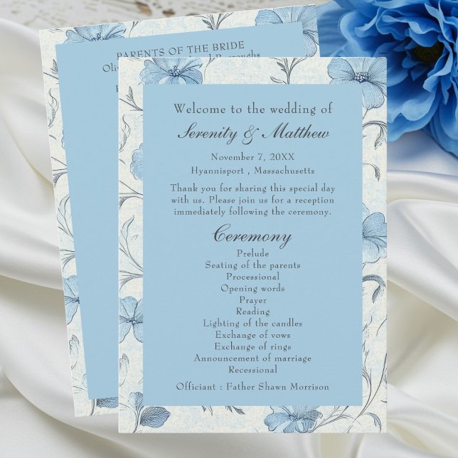Programa Elegante Floral Dusty Blue Country Garden Wedding (Subido por el creador)
