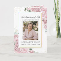Elegante Floral Rosa Claro Foto Funeral Memorial