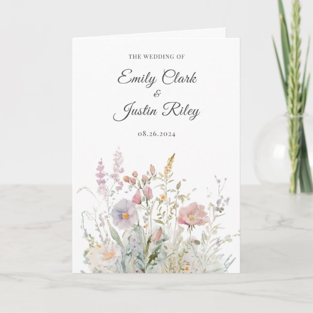 Programa Elegante folleto Boda de acuarela de flores silves (Anverso)