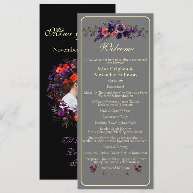 Programa Elegante foto Boda floral oscuro de otoño (Anverso / Reverso)