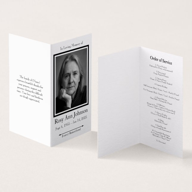 Programa Elegante Foto Funeral Orden de Servicio (Interior y exterior)