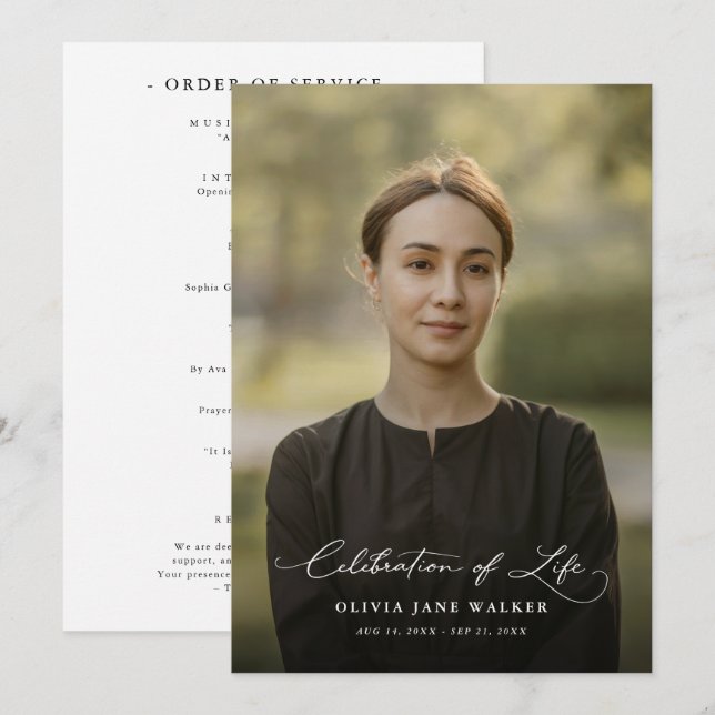 Programa Elegante Foto Funeral Orden De Servicio (Anverso / Reverso)