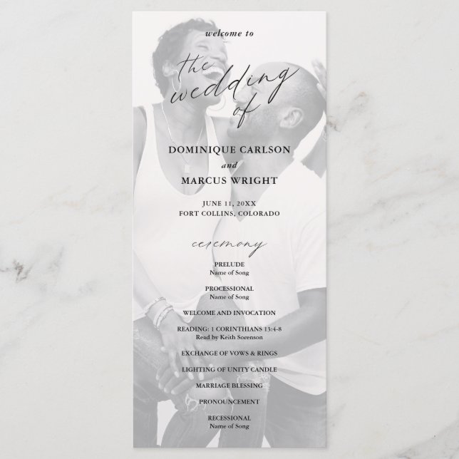 Programa Elegante Fotografía de Caligrafía Boda Moderna (Anverso)