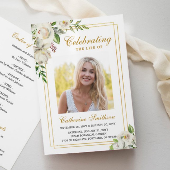 Programa Elegante funeral conmemorativo de la foto floral b (Subido por el creador)