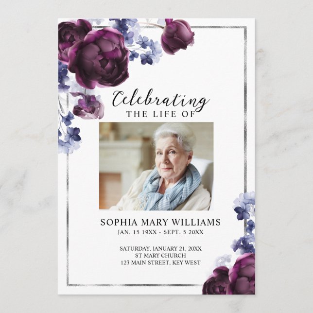 Programa Elegante Funeral en Memoria Floral Orden de Servic (Anverso)