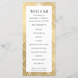 Programa Elegante Gatsby Deco White & Gold Wedding Program