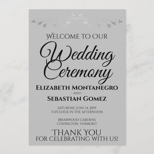 Programa Elegante gris con Boda florido plateado (Anverso)