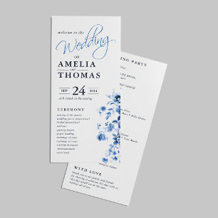 Programa Elegante guión azul francés floral toile boda