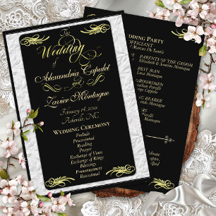 Programa Elegante guión dorado en ceremonia de boda negra