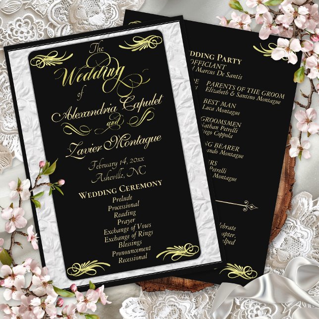 Programa Elegante guión dorado en ceremonia de boda negra (Subido por el creador)