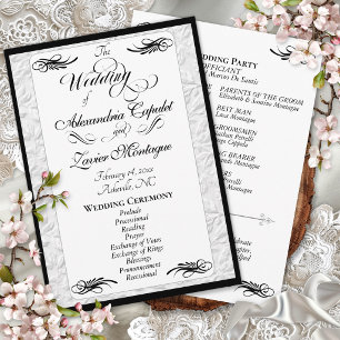 Programa Elegante guión negro en ceremonia de boda blanca