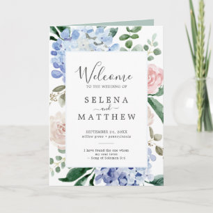 Programa Elegante Hydrangea Azul Boda blanco doblado