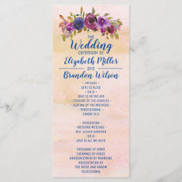 Programa Elegante mármol acuarela floral boda de oro