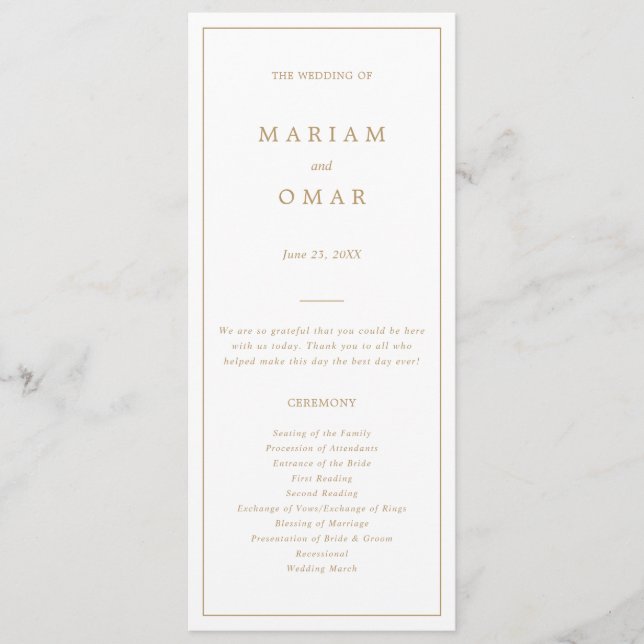 Programa Elegante Minimalista Boda Dorada Frontera (Anverso)