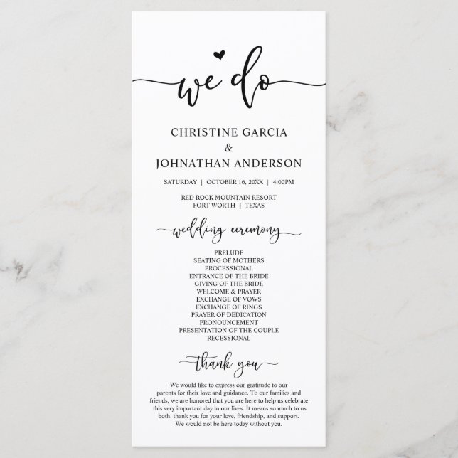 Programa Elegante moderno, lo hacemos, ceremonia Boda (Anverso)