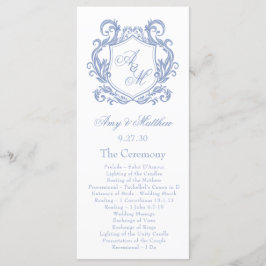 Programa Elegante Monograma Cresta Azul Polvoriento Boda