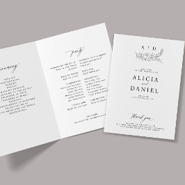 Programa Elegante monograma de boda en blanco y negro 