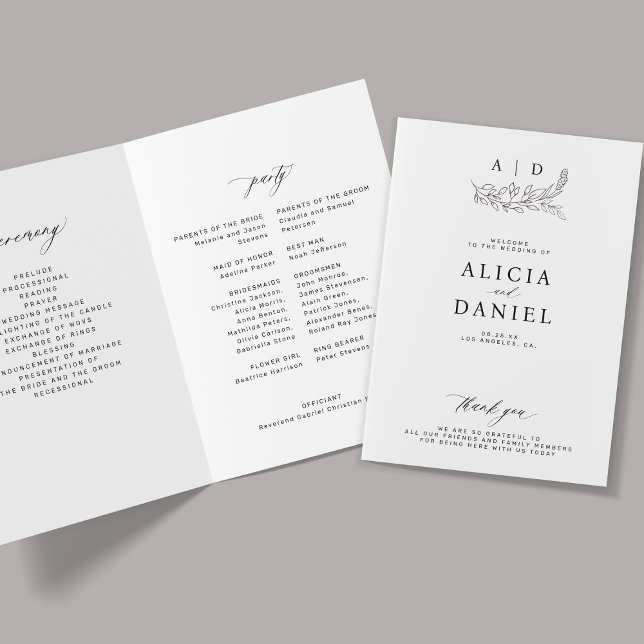 Programa Elegante monograma de boda en blanco y negro  (Subido por el creador)
