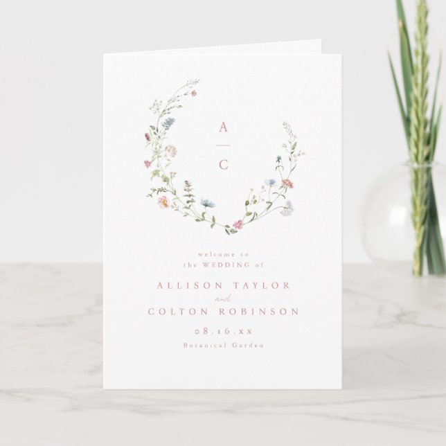 Programa Elegante Monograma de Boho Boda Rústico de Flor Si (Anverso)