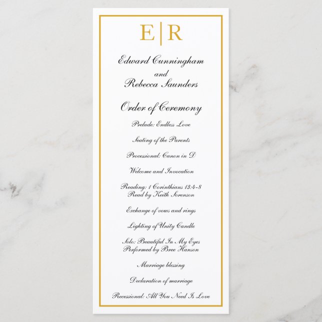Programa Elegante Monograma Formal de Boda en Oro (Anverso)