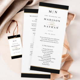 Programa Elegante Monograma Negro y Boda de oro