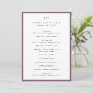 Programa Elegante Monograma Púrpura Boda Moderna