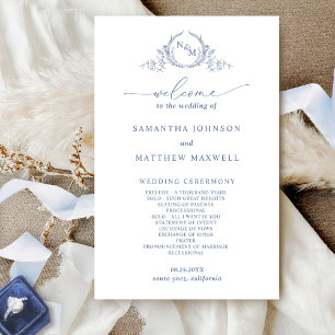 Programa Elegante Monogramado Dusty Blue Wedding