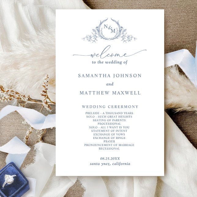 Programa Elegante Monogramado Dusty Blue Wedding (Subido por el creador)