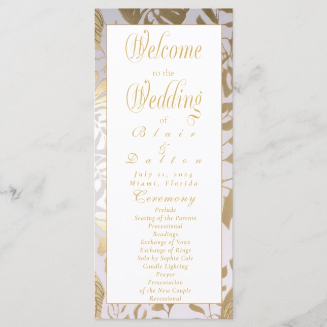Programa Elegante Monstera Gilded Gold Boda (Anverso)