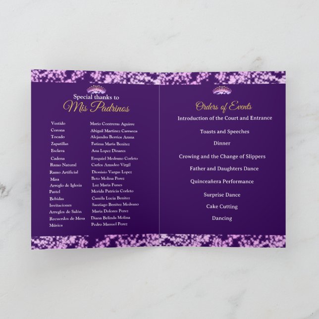 Programa Elegante morado Boho Gold Quinceañera Español (Interior)