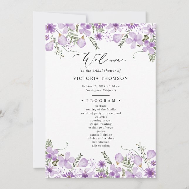 Programa Elegante Morple Floral Bridal Shower (Anverso)