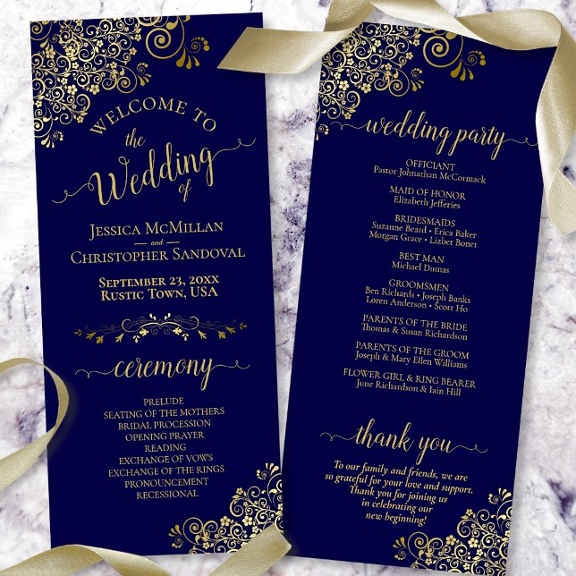 Programa Elegante ornato de oro en Boda azul de la marina (Subido por el creador)