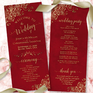 Programa Elegante ornato de oro en el Boda rojo Crimson