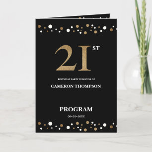 Programa Elegante oro y Confetti Negro 21 cumpleaños